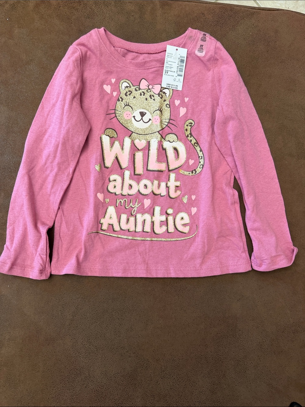 The Children’s Place Pink 'Wild About My Auntie' Long Sleeve Girls Top Size 3T
